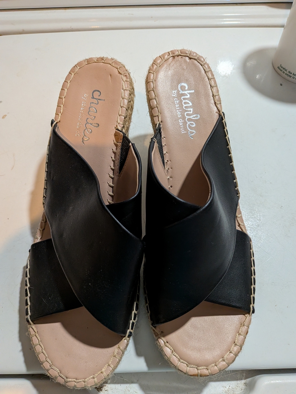 Charles by Charles David Black Leather Crossover Slide Sandals